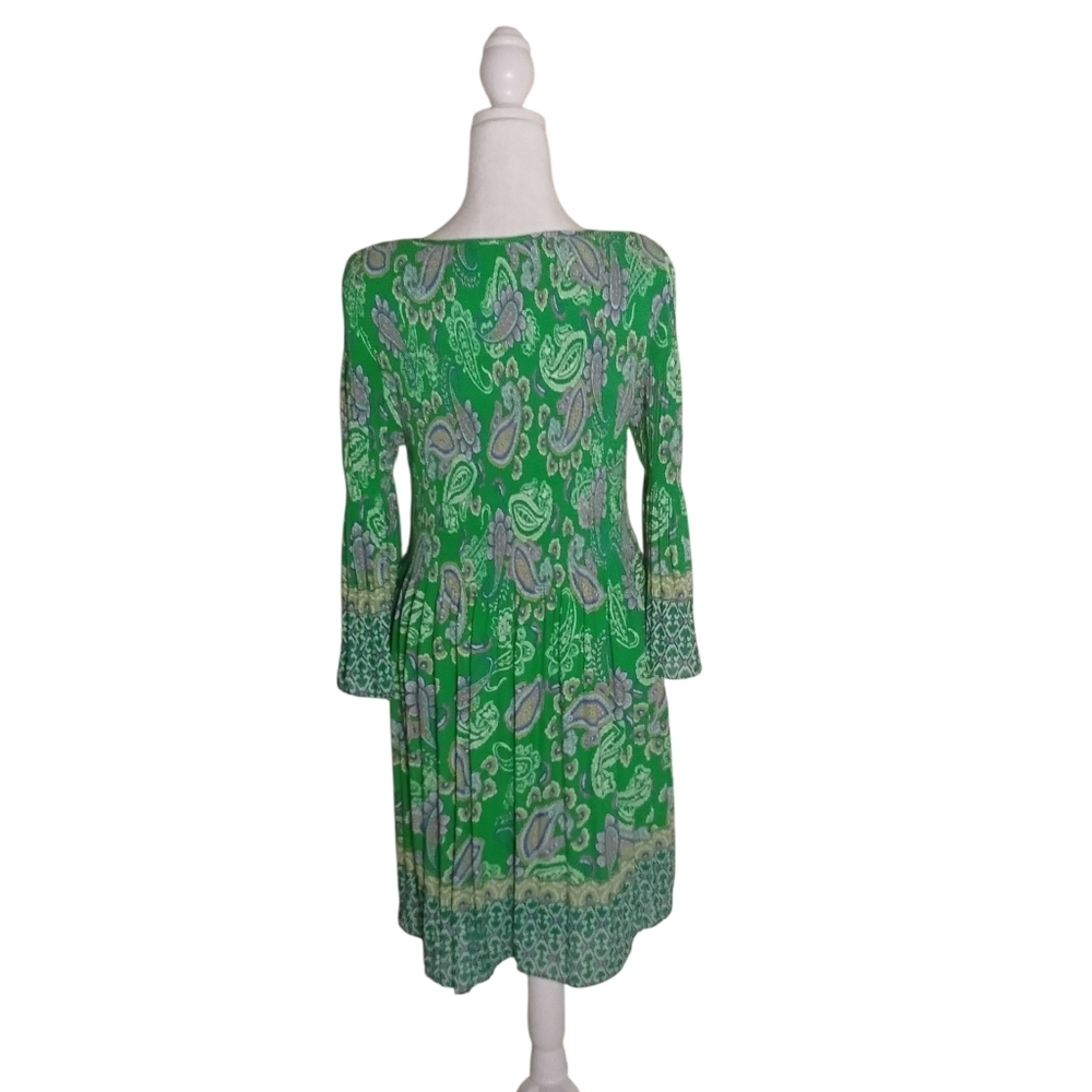 Emma & Michele Women L Colorful Paisley Bell Sleeve Pleated Knee Lenght Dress - Picture 2 of 8